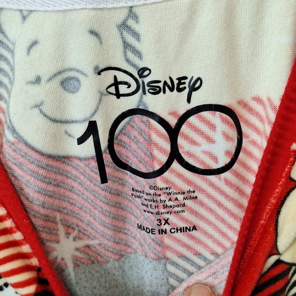 Disney 100 Womens 3X Pajama Set Winnie the Pooh Red Black Cream Check  Fleece - Picture 8 of 9